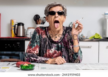 Image, Stock Photo Woman smoking in green forest