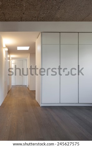 Architecture, modern apartment, empty room with wardrobes
