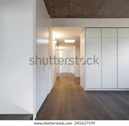 Architecture, modern apartment, empty room with wardrobes