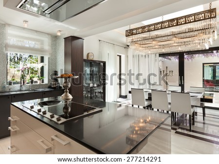 Modern architecture, beautiful kitchen of a luxury apartment