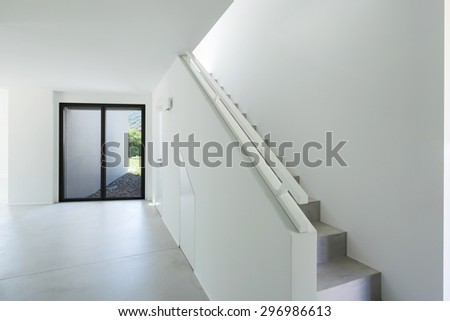 architecture, interior modern house, cement staircase and wide corridor