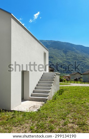architecture, white house, side view with staircase, outdoors