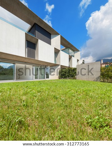 Architecture, new trend design, external of a modern house with garden