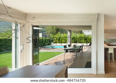 luxury home interior wide open space veranda and garden view from