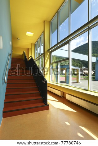 public school, staircase and corridor, interior