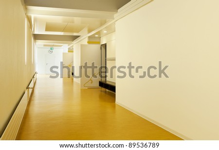 modern public school, corridor yellow floor