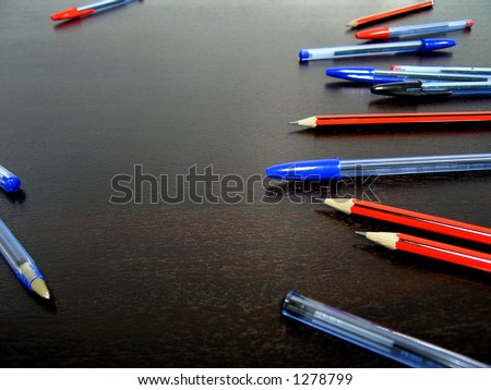 Landscape photo of everyday office items - pens.