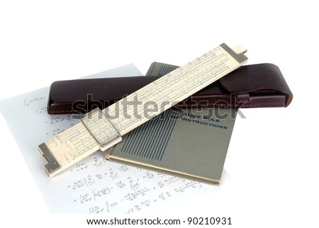 slide rule with instruction book and case