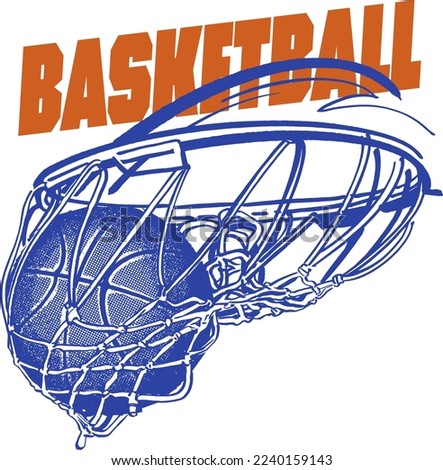 illustration of a basketball hoop and basketball ball in action