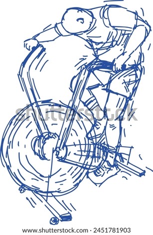 vector sketch of the strong fit man doing an assault bike exercise