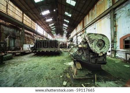 Workshops of an old factory which is now closed and abandoned