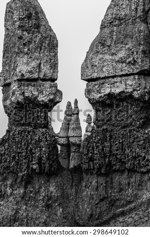 Abstract Rock Formations in the Bryce Canyon Black and White Photography