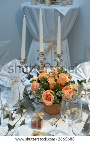Detail of a fancy table set for wedding dinner