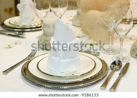 Fancy table set for a wedding dinner