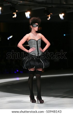 ZAGREB, CROATIA - MARCH 26: Fashion model wearing design of Sin Factory at \