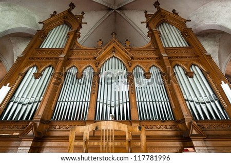 Beautiful organ with a lot of pipes angle shot