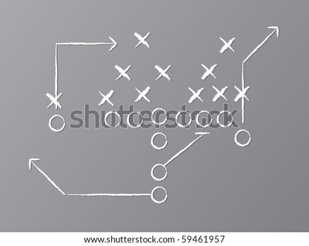 Vector illustration of chalk drawn football play on chalkboard.