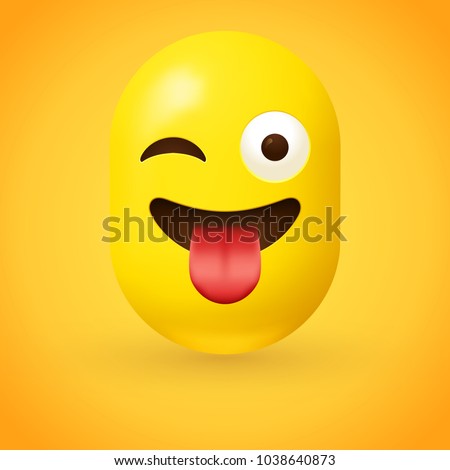 Winking face with tongue - pill shaped emoji - crazy face emoticon - face showing a stuck-out tongue and winking at the same time