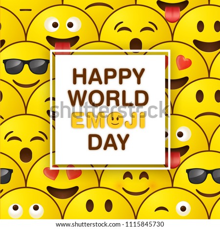 World emoji day greeting card design template with emoji background pattern