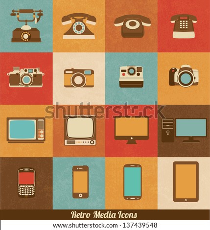 Retro Media Icons of Phones Cameras Televisions and Smart Devices