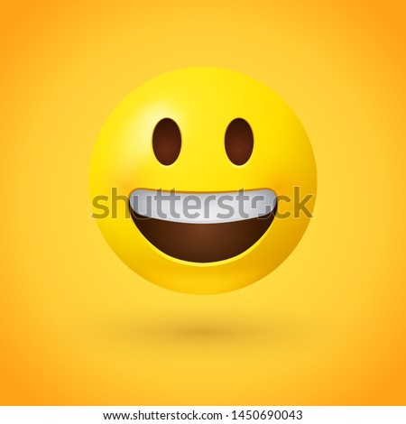 Grinning face emoji with simple, open eyes and a broad, open smile, showing upper teeth - smiling emoticon character design