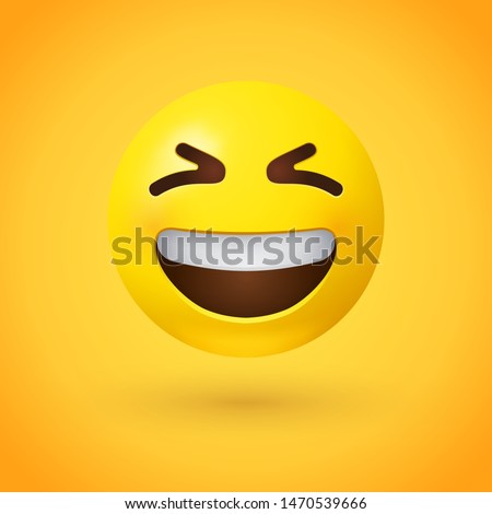 Grinning squinting face emoji with scrunched, X-shaped eyes and a broad, open smile, showing upper teeth - smiling emoticon character design that conveys excitement or hearty laughter