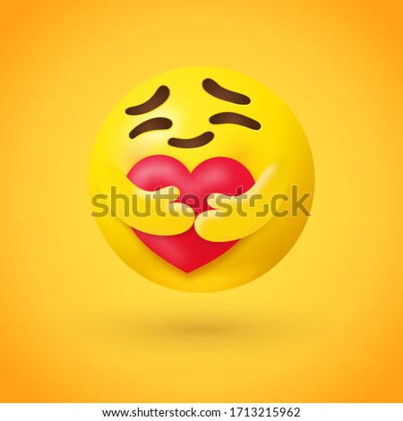 Care emoji - yellow face emoticon with closed eyes hugging a red heart with both hands showing care, support, and presence