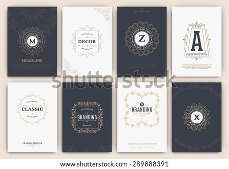 Calligraphic Flyer Design Template Set - Classic Ornamental Style. Elegant luxury frame with typography - Ideal logo for restaurant, hotel, cafe or other businesses with classic corporate identity