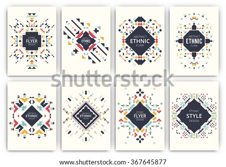 Set of geometric abstract colorful flyers - ethnic style brochure templates - collection of design elements - modern background templates