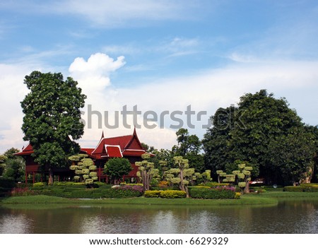 thai building with garden