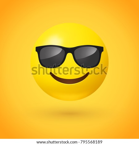 Smiling face with sunglasses emoji - emoticon with smiling face wearing dark sunglasses that is used to denote a sense of cool