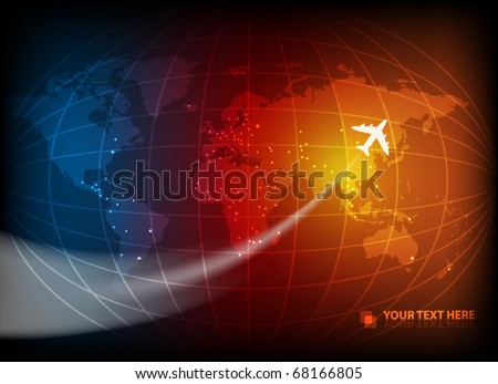 Business background with map of the world and airplane. EPS10 vector illustration.