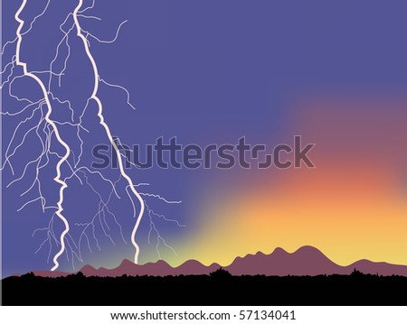 Lightning mountains in the background. Vector illustration.