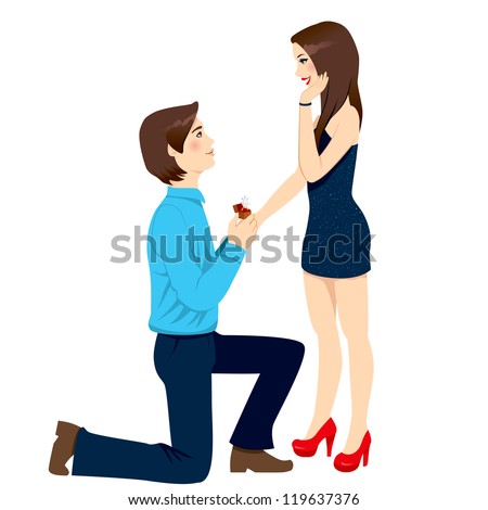 Young Man Proposing Marriage Giving Engagement Diamond Ring To ...