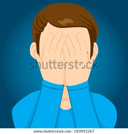 Young Man Covering Face With Hands Hiding Facial Expression Stock ...