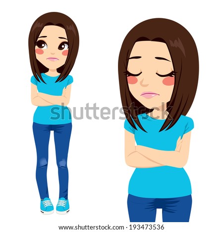 Sad teenager girl with crossed arms and lonely expression