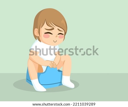 Vector illustration of little boy sitting on the potty. Kid having a bad time training how to poo as an adult