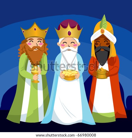 Three Wise Men Bring Gifts To Jesus On Christmas Stock Vector ...