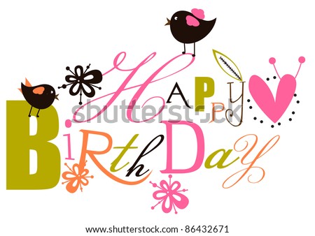 Cute Birthday Script Card Stock Vector Illustration 86432671 : Shutterstock