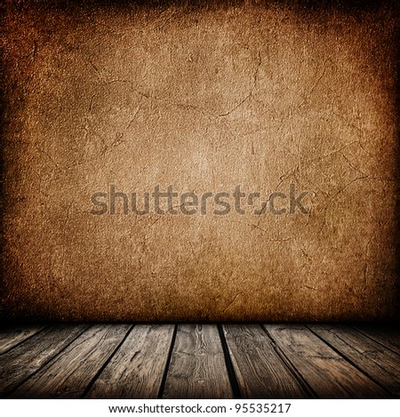 Grunge paper wall with wood floor interior background or texture