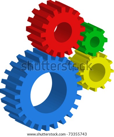 4 colorful 3d cogs in windows colors