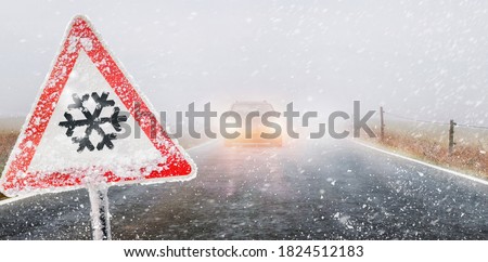 Image, Stock Photo The onset of winter in summery Lech am Arlberg. Lonely mountain farm, mountain pasture, mountain forest and the snow-covered Karhorn.