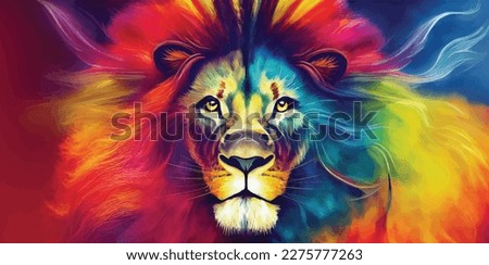  creative colorful lion king head on pop art style with soft mane and color background 