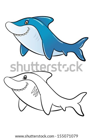 Funny Cartoon Shark Color And Outline For Coloring Stock Photo ...