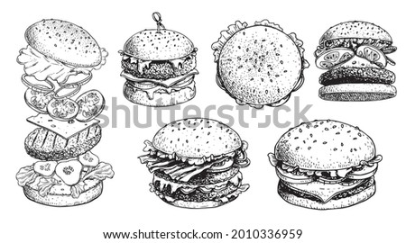 Similar – Image, Stock Photo Different types of fastfood and snacks and glass of beer on the table. Unhealthy and junk food.