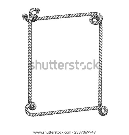 Hand drawn rectangular rope frame. sketch nautical design element. Best for marine and western designs. Vector illustration isolated on white.