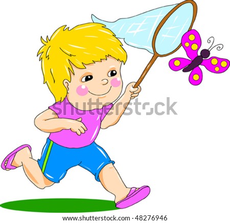 Boy Chasing Butterfly Stock Vector Illustration 48276946 : Shutterstock