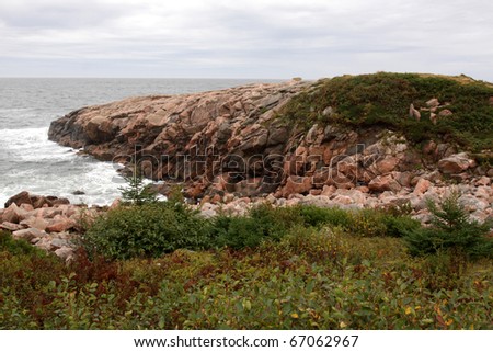 A huge granite outcropping at Green Cove, Cape Breton Highlands national park in Nova Scotia, Canada.