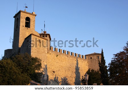 The Guaita is the first and oldest tower in the city of San Marino at the highest point of Monte Titano.  It was constructed in the 13th century.