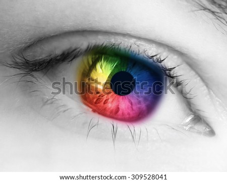 bright rainbow eye close up